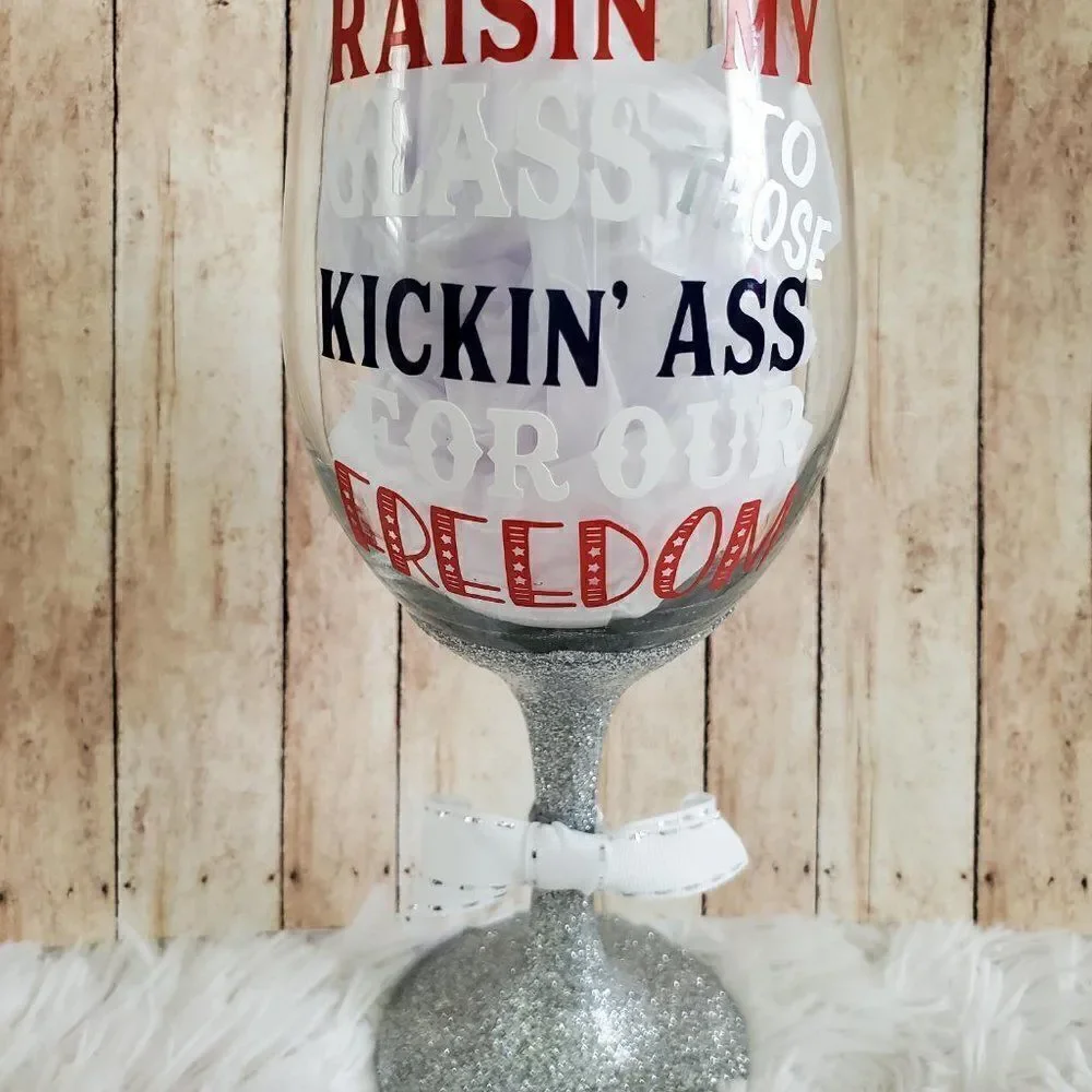 Red White And Blue Wine Tumbler,  Patriotic Glass, Remembrance Gift